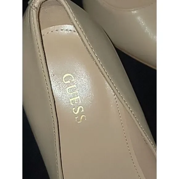 Guess Genuine Leather 3 Beige Heels with Metal Accents